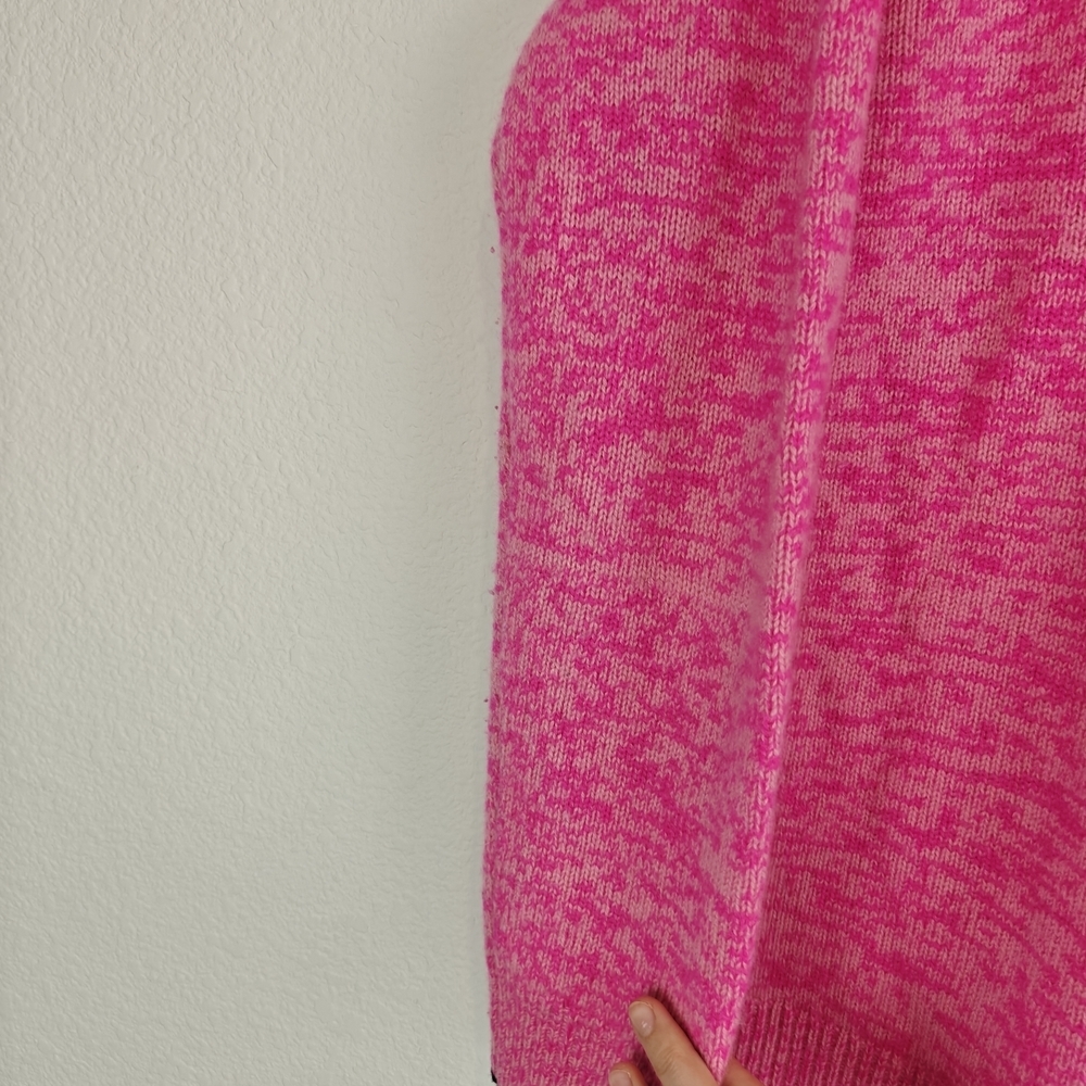 J.Crew Relaxed Cashmere Pink Crewneck Sweater Black Trim Classic Cozy Knit M - Picture 5 of 13